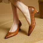 Belle | Genuine Leather Heels – Luxury Designer Block Heel & Slimming Classic Pump