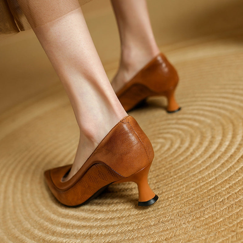 Belle | Genuine Leather Heels – Luxury Designer Block Heel & Slimming Classic Pump