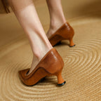 Belle | Genuine Leather Heels – Luxury Designer Block Heel & Slimming Classic Pump