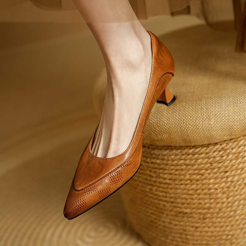 Belle | Genuine Leather Heels – Luxury Designer Block Heel & Slimming Classic Pump