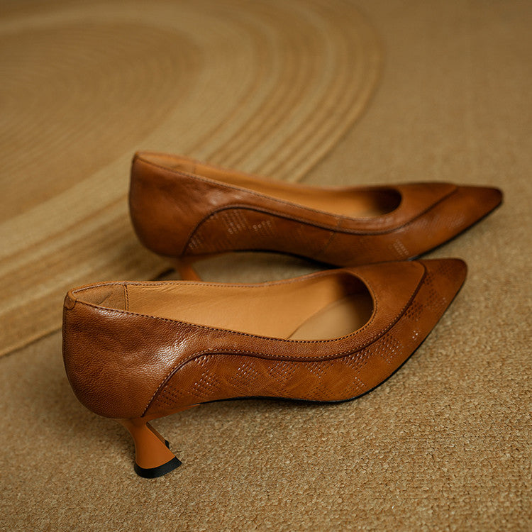 Belle | Genuine Leather Heels – Luxury Designer Block Heel & Slimming Classic Pump