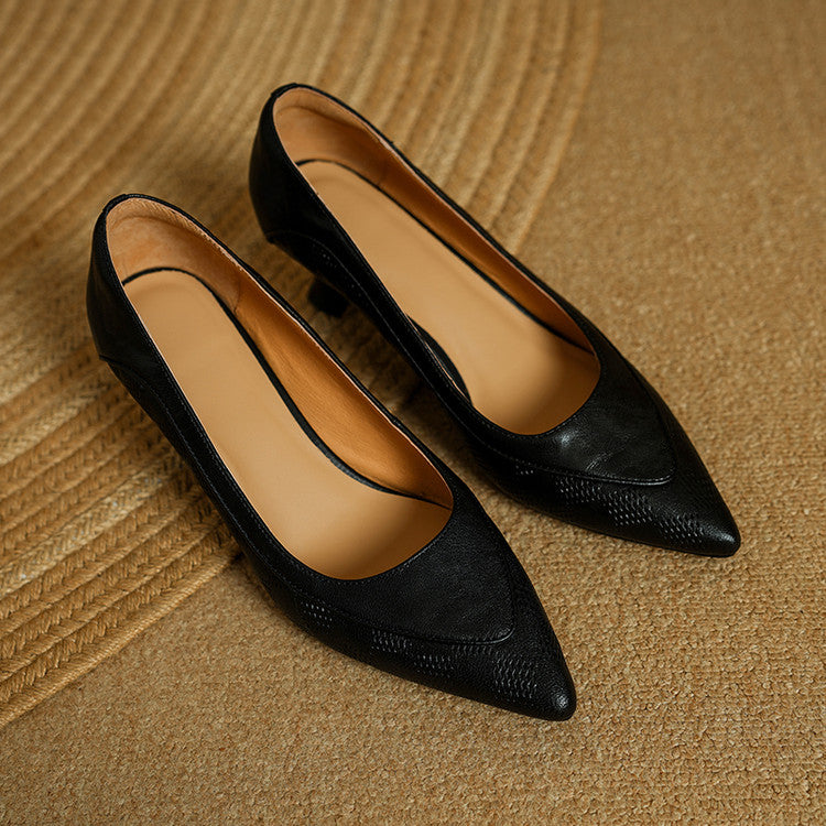 Belle | Genuine Leather Heels – Luxury Designer Block Heel & Slimming Classic Pump