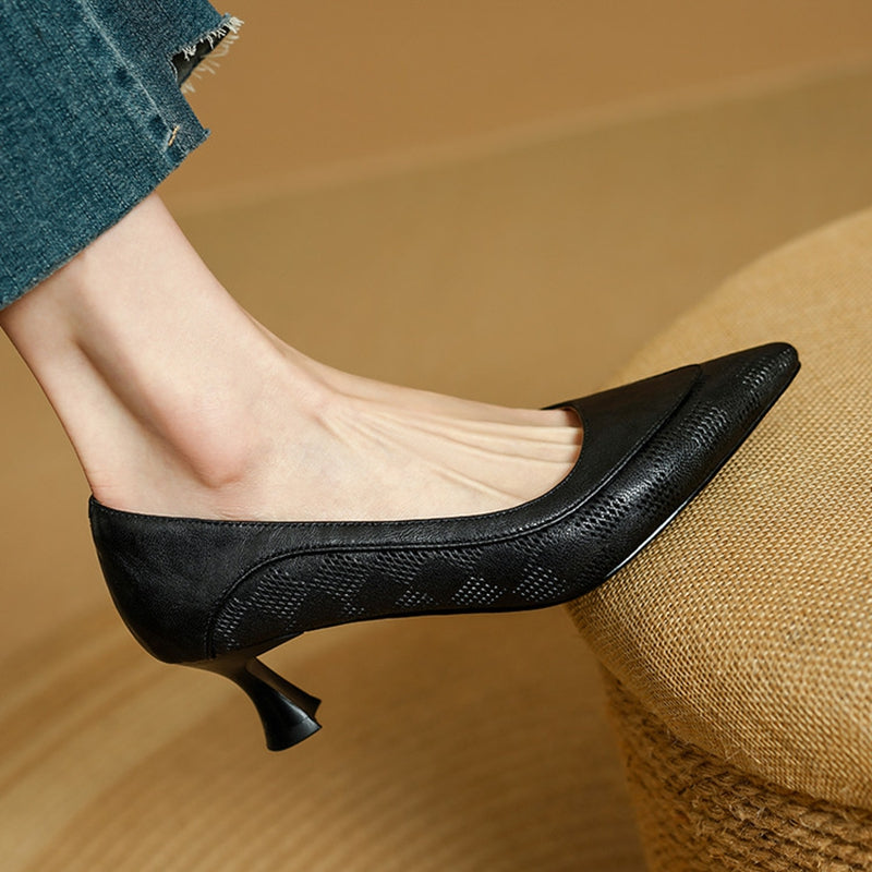 Belle | Genuine Leather Heels – Luxury Designer Block Heel & Slimming Classic Pump