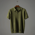 Hommes | Men's Knitted Polo Shirt - Short Sleeve Breathable Knit Top Olive Green