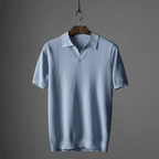 Hommes | Men's Knitted Polo Shirt - Short Sleeve Breathable Knit Top Sky Blue