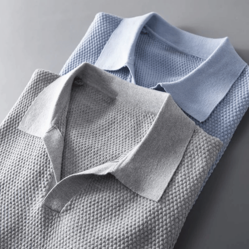 Hommes | Men's Knitted Polo Shirt - Short Sleeve Breathable Knit Top