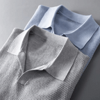 Hommes | Men's Knitted Polo Shirt - Short Sleeve Breathable Knit Top