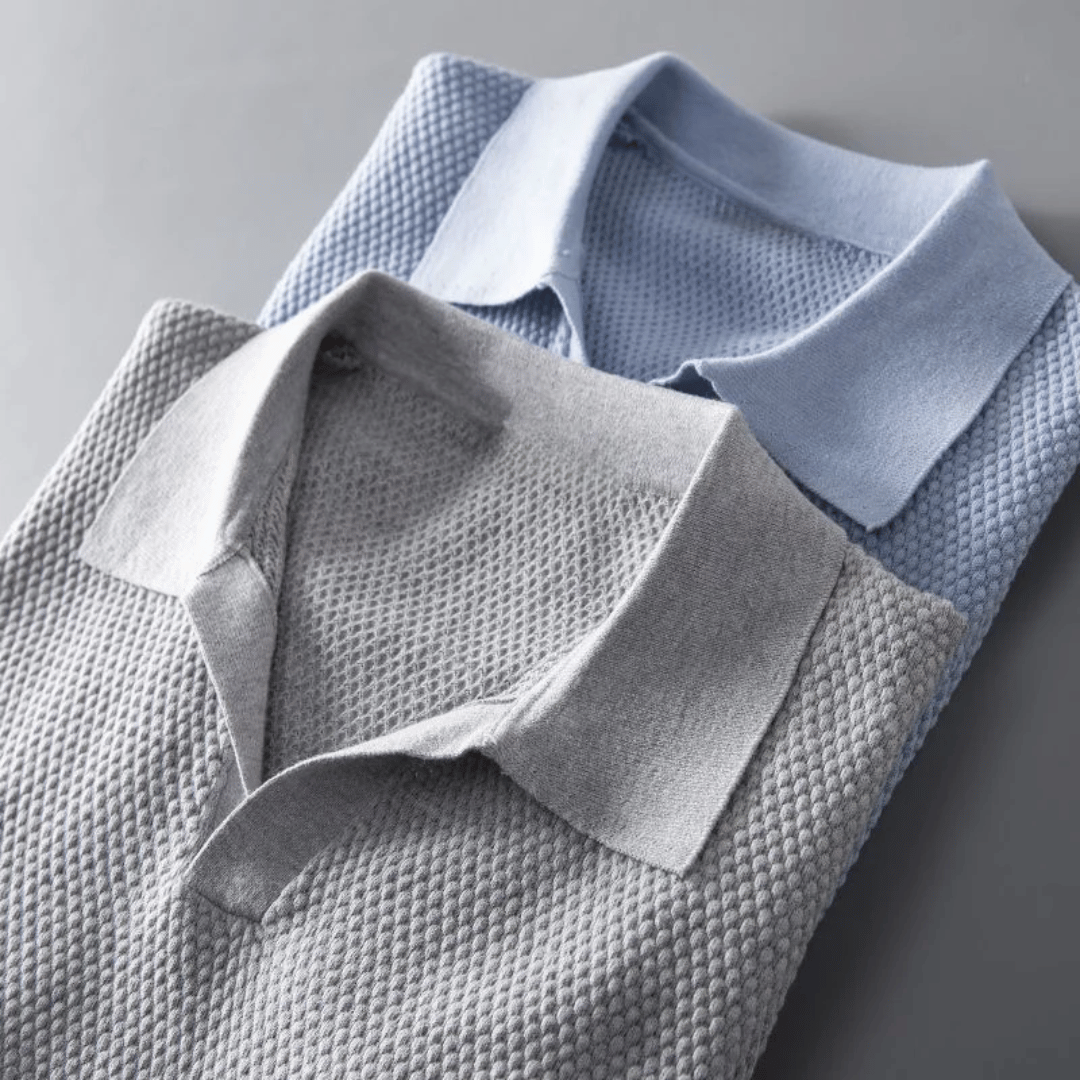 Hommes | Men's Knitted Polo Shirt - Short Sleeve Breathable Knit Top