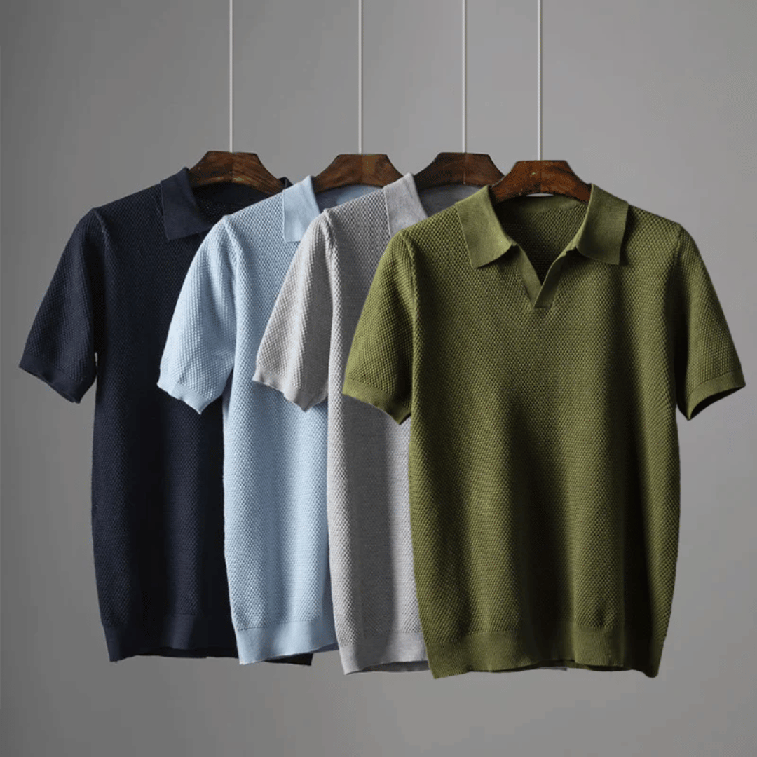 Hommes | Men's Knitted Polo Shirt - Short Sleeve Breathable Knit Top