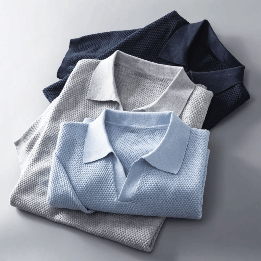 Hommes | Men's Knitted Polo Shirt - Short Sleeve Breathable Knit Top