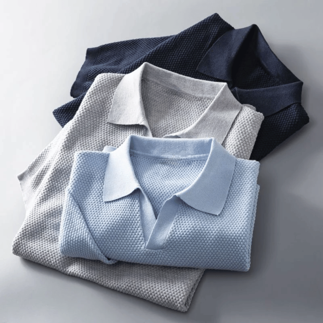 Hommes | Men's Knitted Polo Shirt - Short Sleeve Breathable Knit Top