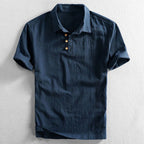 Hermosa | Men’s Linen Short Sleeve Polo Shirt Dark Blue