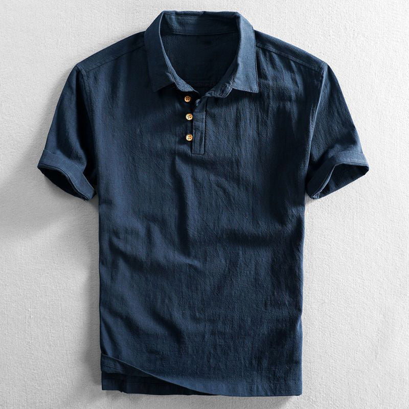 Hermosa | Men’s Linen Short Sleeve Polo Shirt Dark Blue