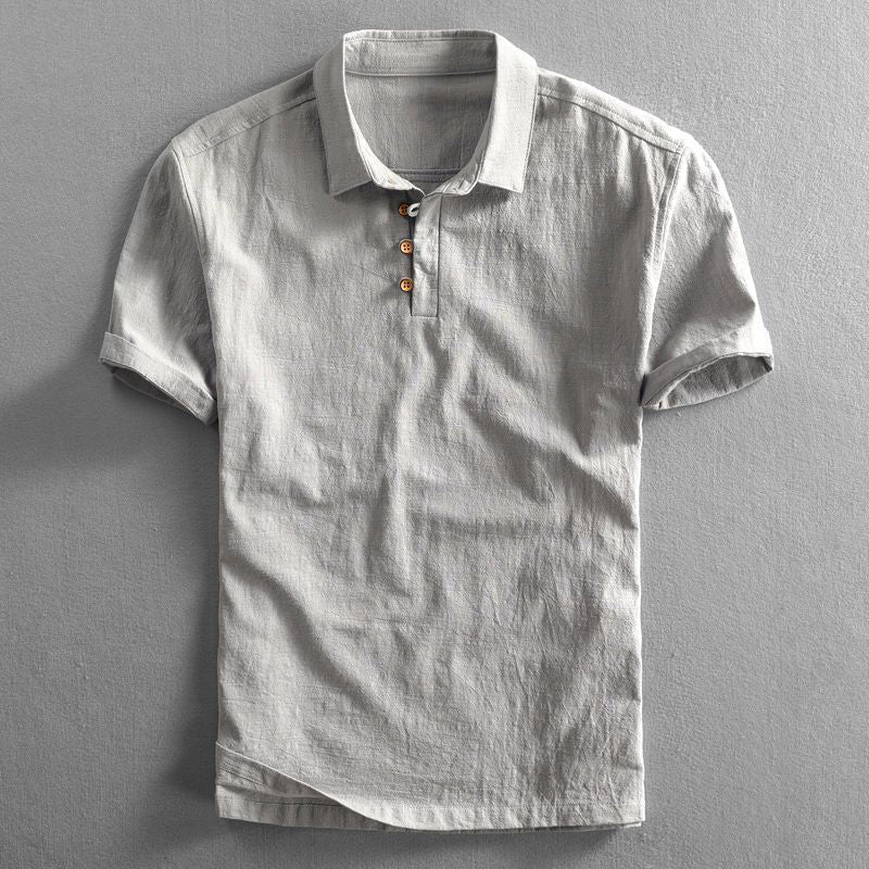 Hermosa | Men’s Linen Short Sleeve Polo Shirt Gray