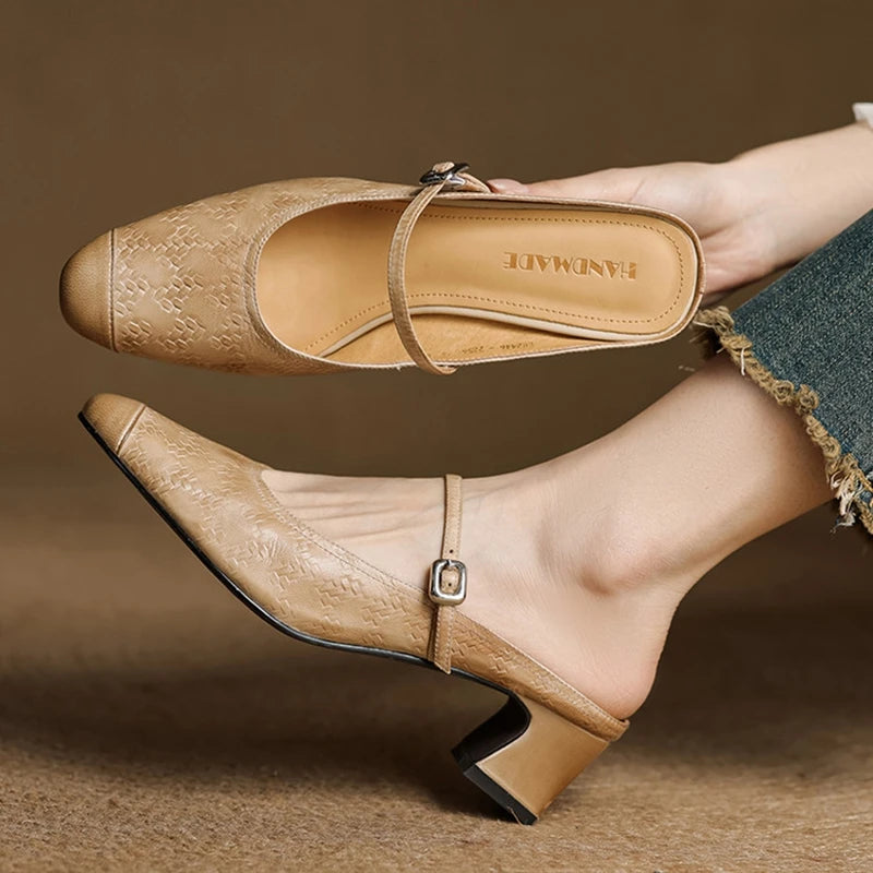 Berla | Genuine Leather Mules – Luxury Designer Slip-On Loafer & Tailored Comfort Apricot