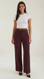 Women's Wide-Leg Trousers – High-Waisted Fit & Elegant Tailored Style Burgundy