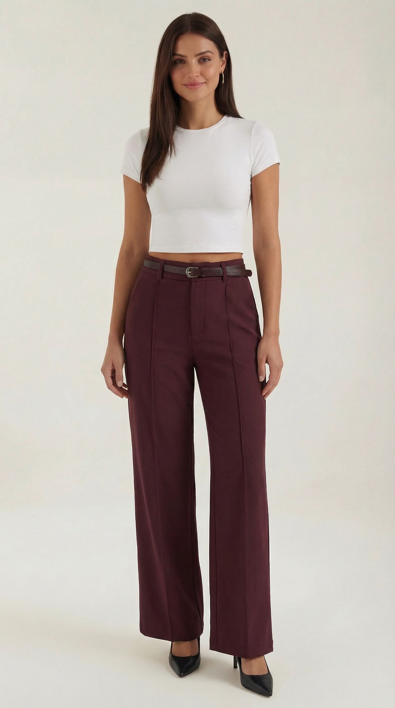 Women's Wide-Leg Trousers – High-Waisted Fit & Elegant Tailored Style Burgundy