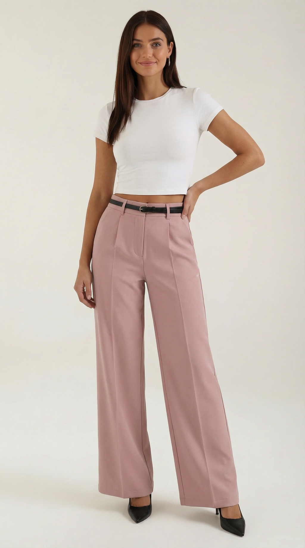 Women's Wide-Leg Trousers – High-Waisted Fit & Elegant Tailored Style Pink
