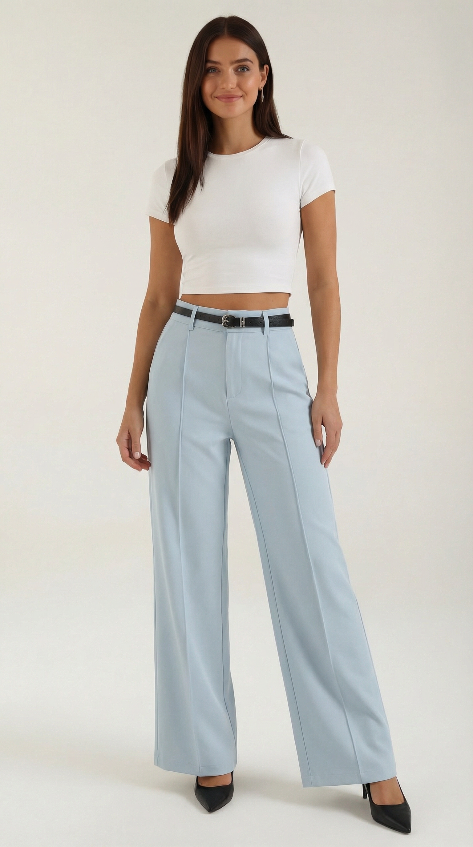 Women's Wide-Leg Trousers – High-Waisted Fit & Elegant Tailored Style Baby blue