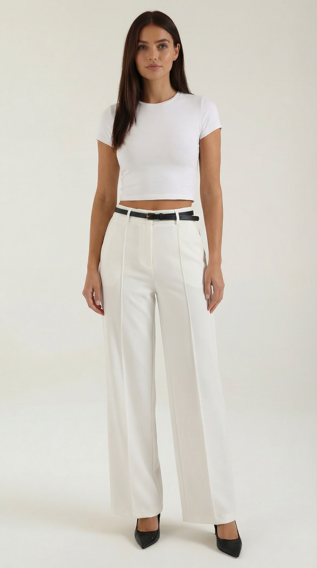 Women's Wide-Leg Trousers – High-Waisted Fit & Elegant Tailored Style White
