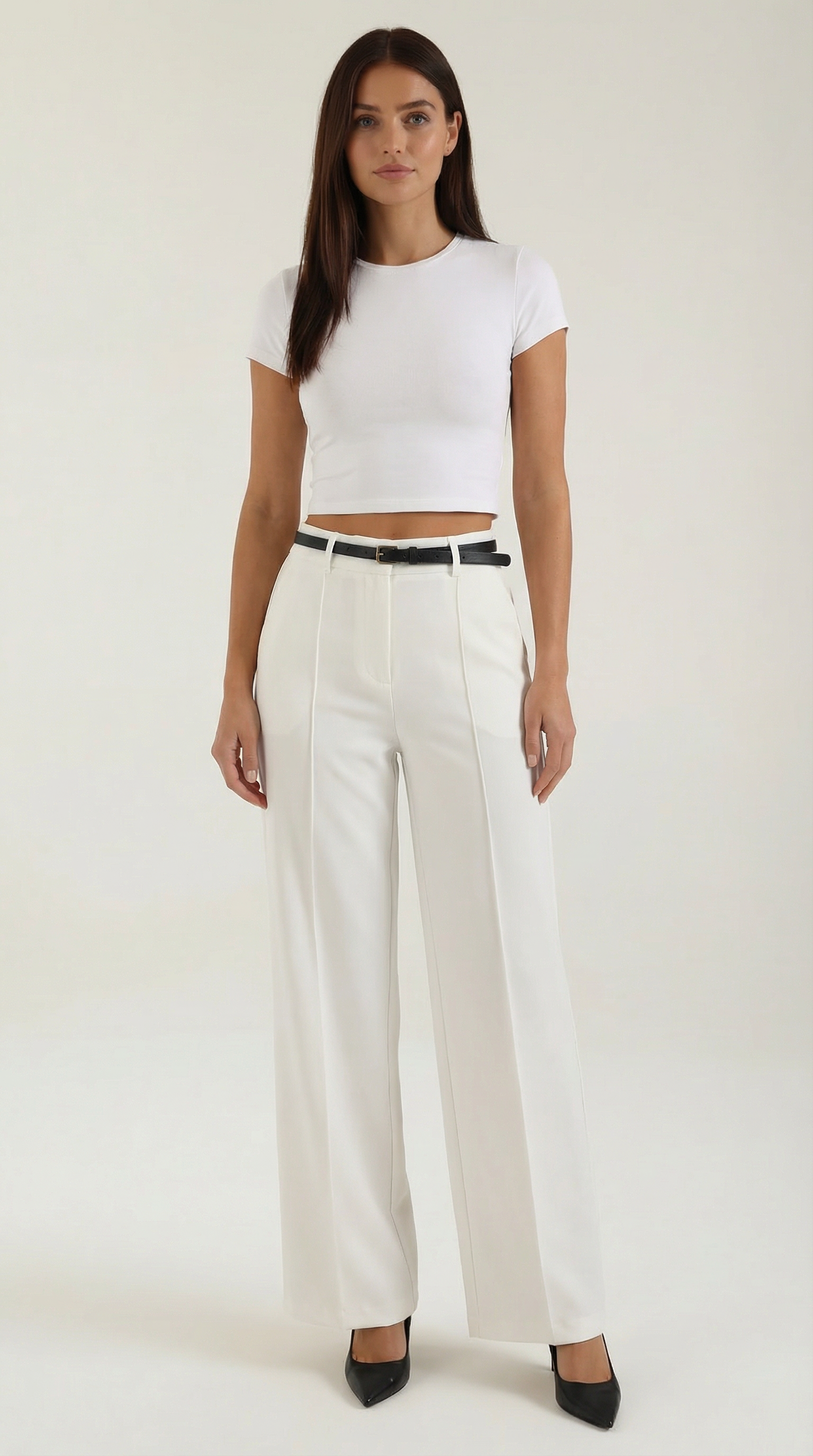 Women's Wide-Leg Trousers – High-Waisted Fit & Elegant Tailored Style White