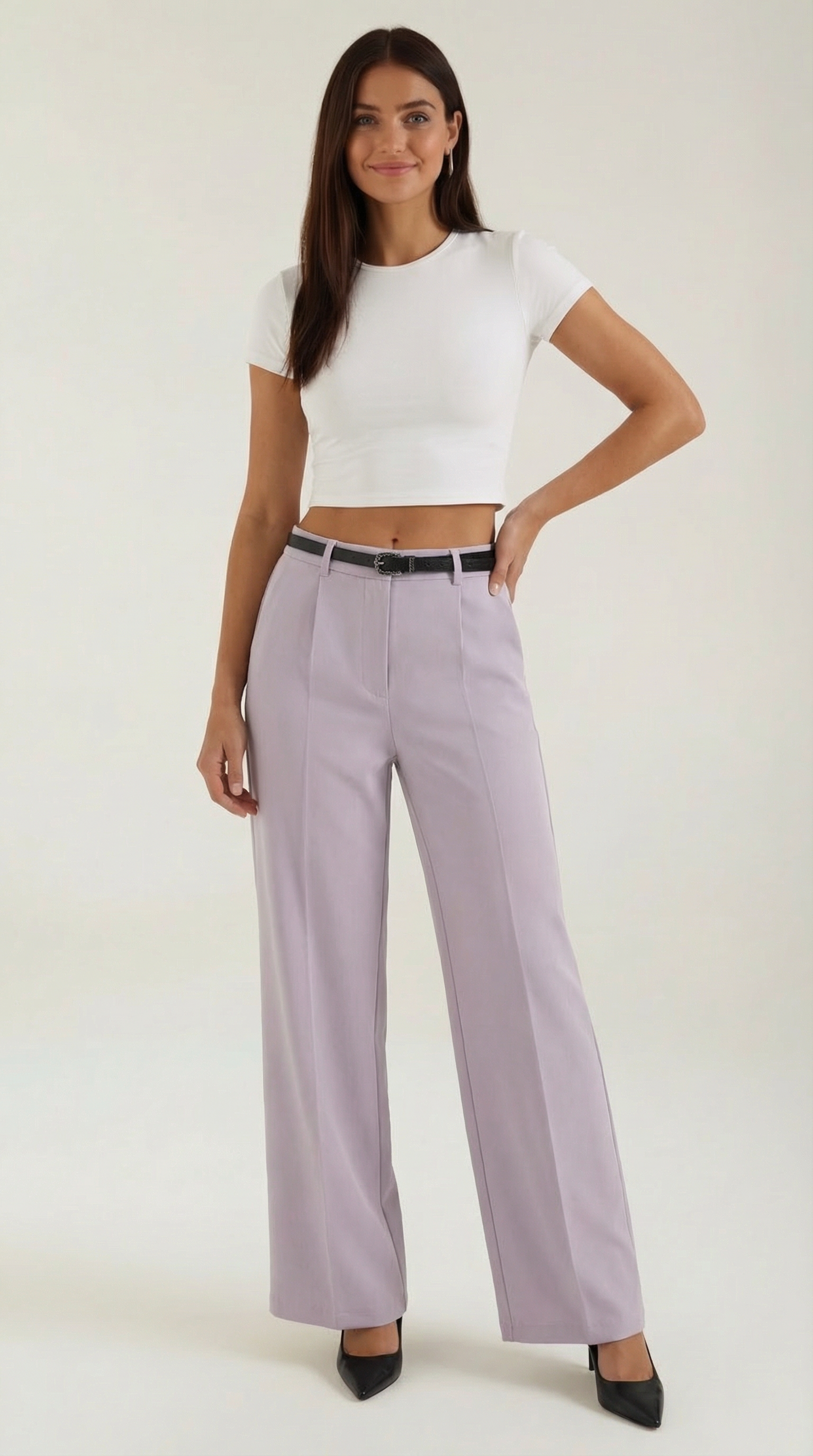 Women's Wide-Leg Trousers – High-Waisted Fit & Elegant Tailored Style Light Purple