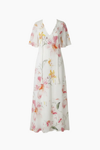Women's Short-Sleeved V-Neck Bohemian Summer Dress | Maxi