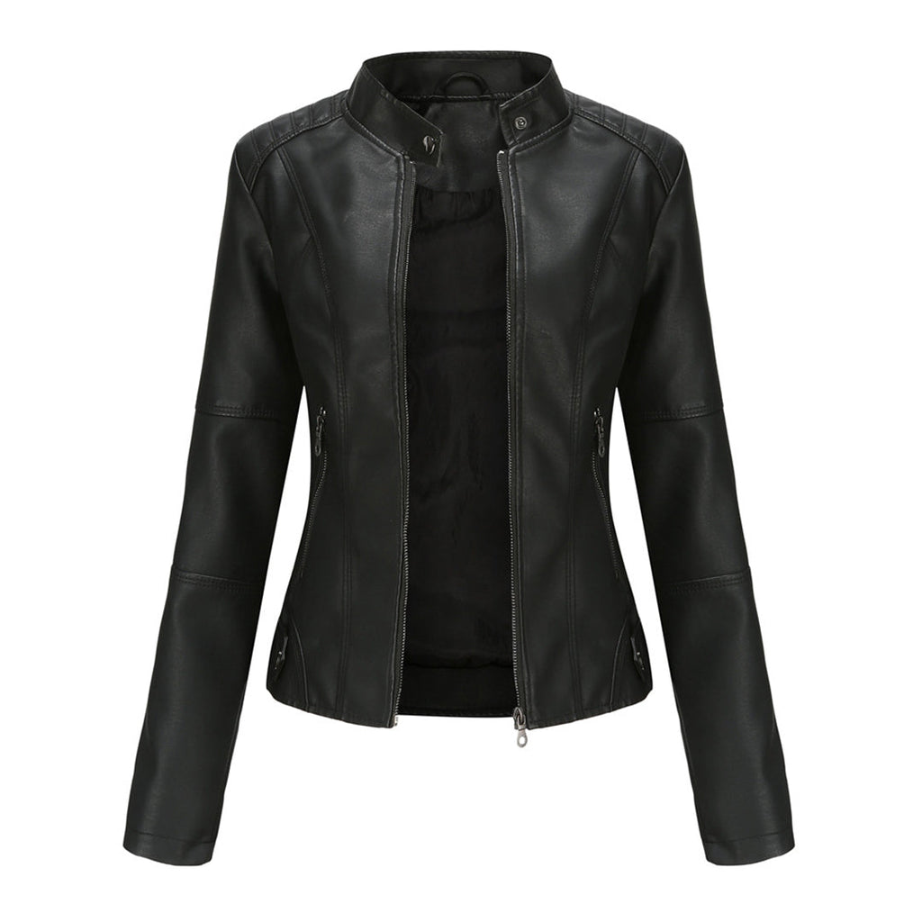 Solis | Women's Jacket | Stand Collar Zipper Pockets Black