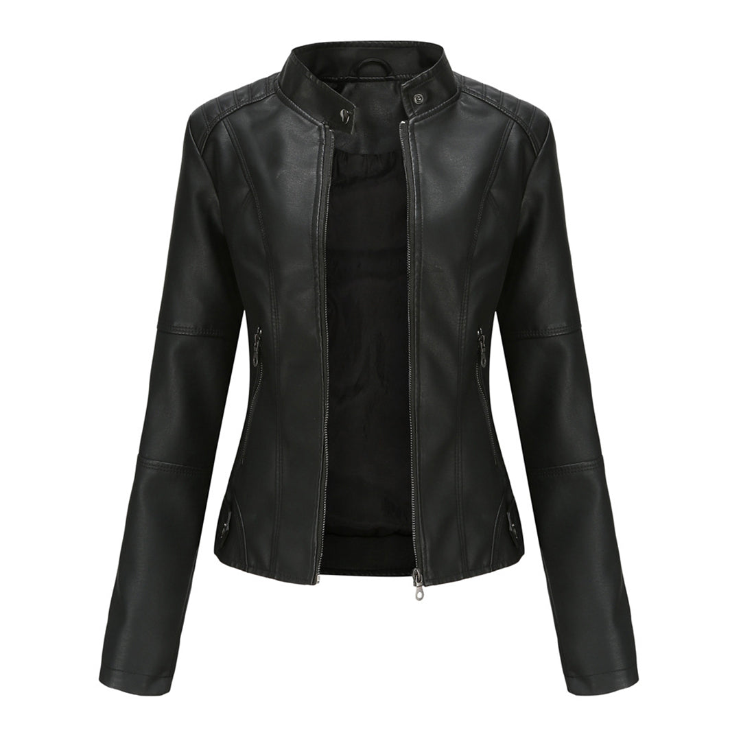Solis | Women's Jacket | Stand Collar Zipper Pockets Black