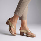 Block Heel Thong Sandals with Platform Sole for Effortless Elegance Champagne