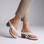 Block Heel Thong Sandals with Platform Sole for Effortless Elegance White