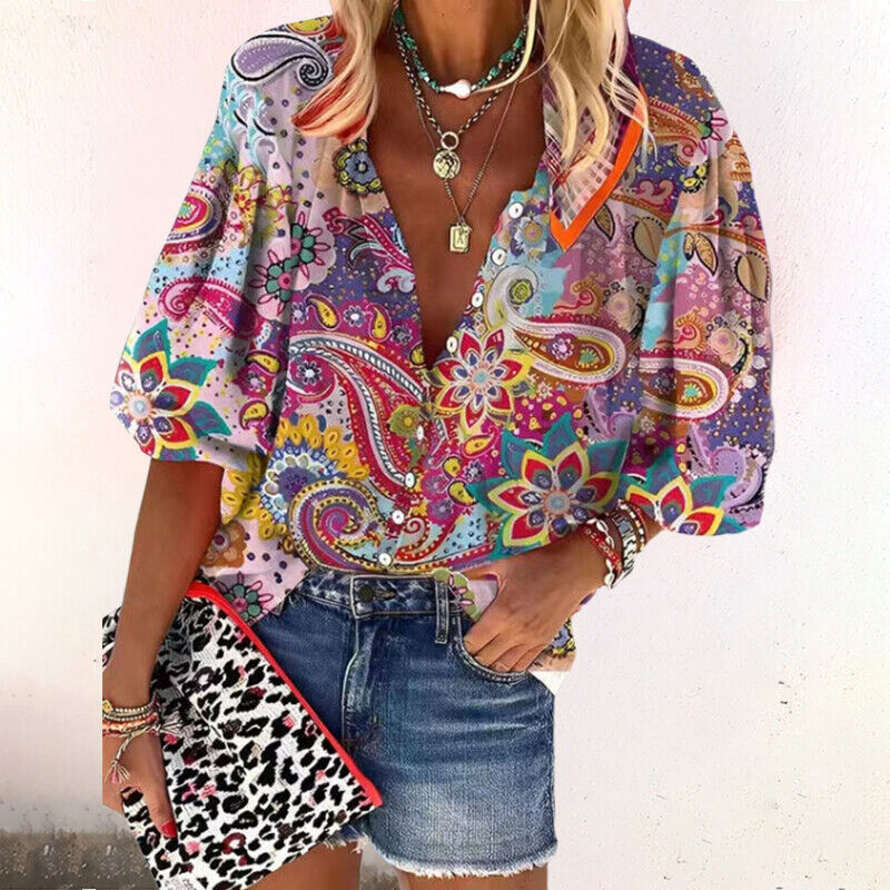 Floral Blouse Women | Button Closure & Comfortable Half Sleeves Pink