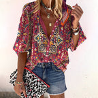 Floral Blouse Women | Button Closure & Comfortable Half Sleeves Red