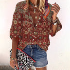 Floral Blouse Women | Button Closure & Comfortable Half Sleeves Brown