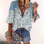 Floral Blouse Women | Button Closure & Comfortable Half Sleeves Blue