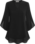 Blouse, three-quarter sleeves, flowing fabric, formal style