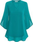 Blouse, three-quarter sleeves, flowing fabric, formal style