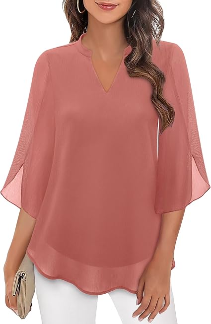 Blouse, three-quarter sleeves, flowing fabric, formal style pink