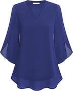 Blouse, three-quarter sleeves, flowing fabric, formal style