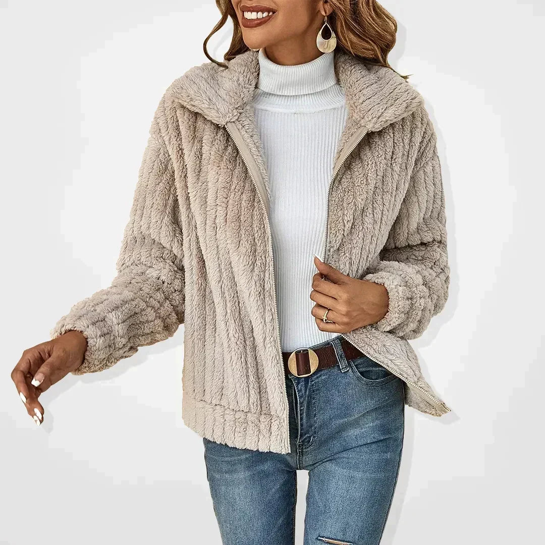 Sephira | Women’s Jacket | Zip Front Textured Apricot