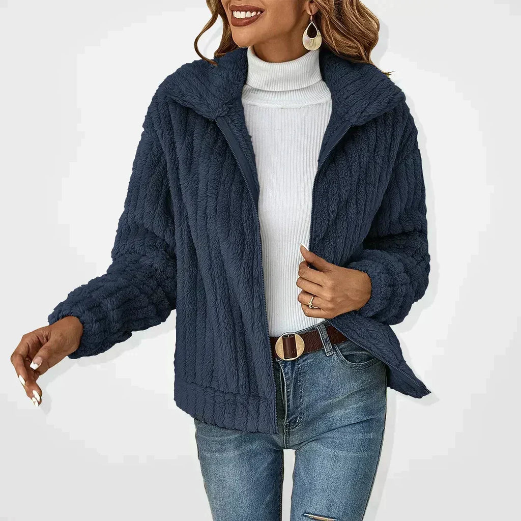 Sephira | Women’s Jacket | Zip Front Textured Dark Blue