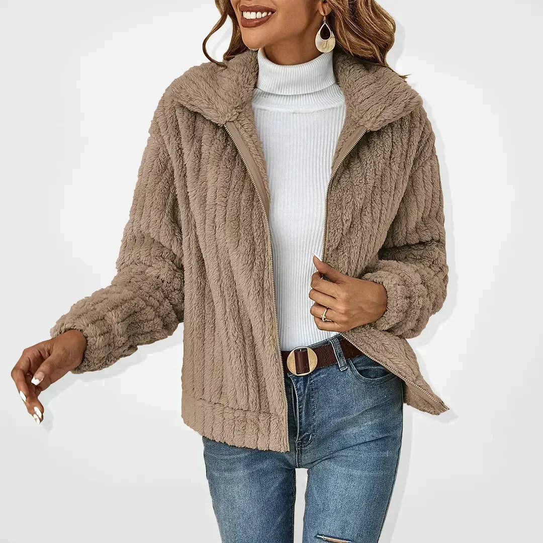 Sephira | Women’s Jacket | Zip Front Textured Khaki