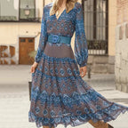 Bohemian Tiered Maxi Dress with Intricate Print – Effortless Summer Wanderlust Blue
