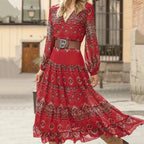 Bohemian Tiered Maxi Dress with Intricate Print – Effortless Summer Wanderlust Red