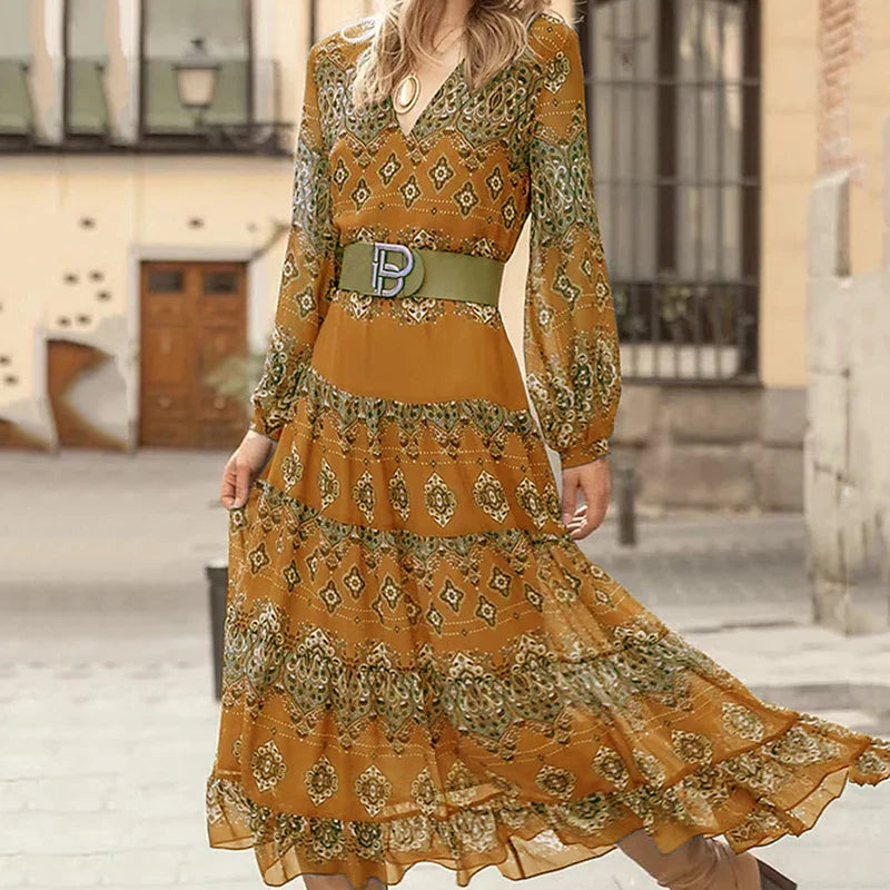 Soul | Bohemian Tiered Maxi Dress with Intricate Print – Effortless Summer Wanderlust Yellow