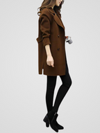 Zahara | Women's Elegant Coat - Classic Wool Blend Longline Overcoat & Tailored Trench Brown