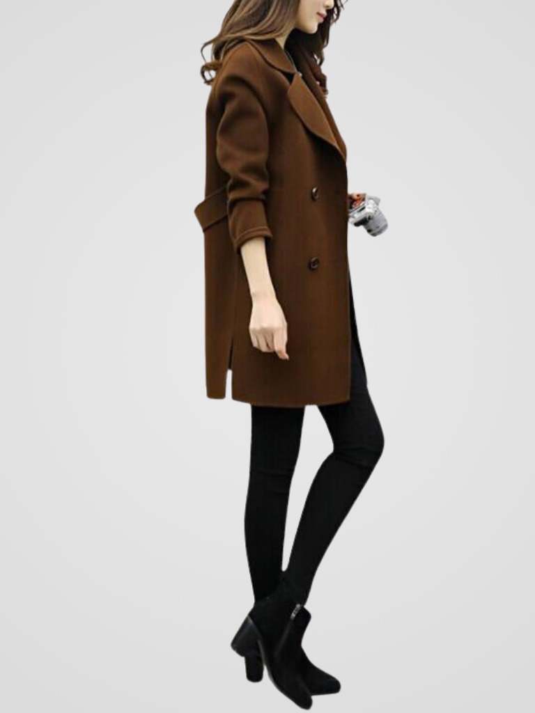 Zahara | Women's Elegant Coat - Classic Wool Blend Longline Overcoat & Tailored Trench Brown