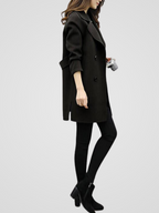 Zahara | Women's Elegant Coat - Classic Wool Blend Longline Overcoat & Tailored Trench Black