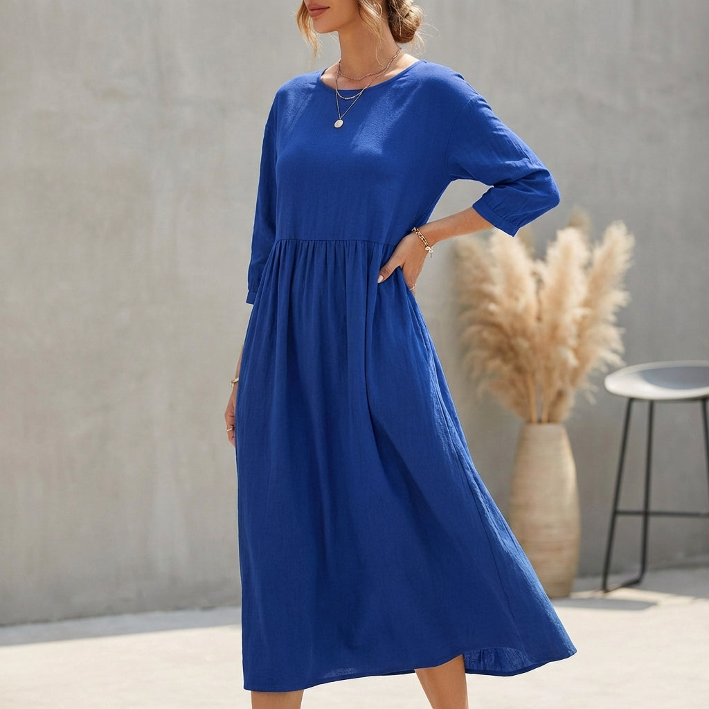 Lana | Breezy Bohemian Midi Dress - Effortless Chic for Sunny Days Blue