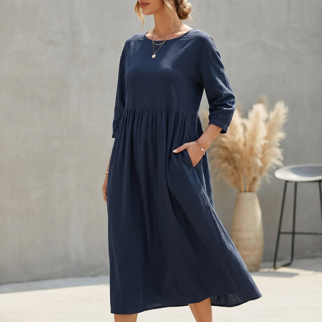 Lana | Breezy Bohemian Midi Dress - Effortless Chic for Sunny Days Dark Blue